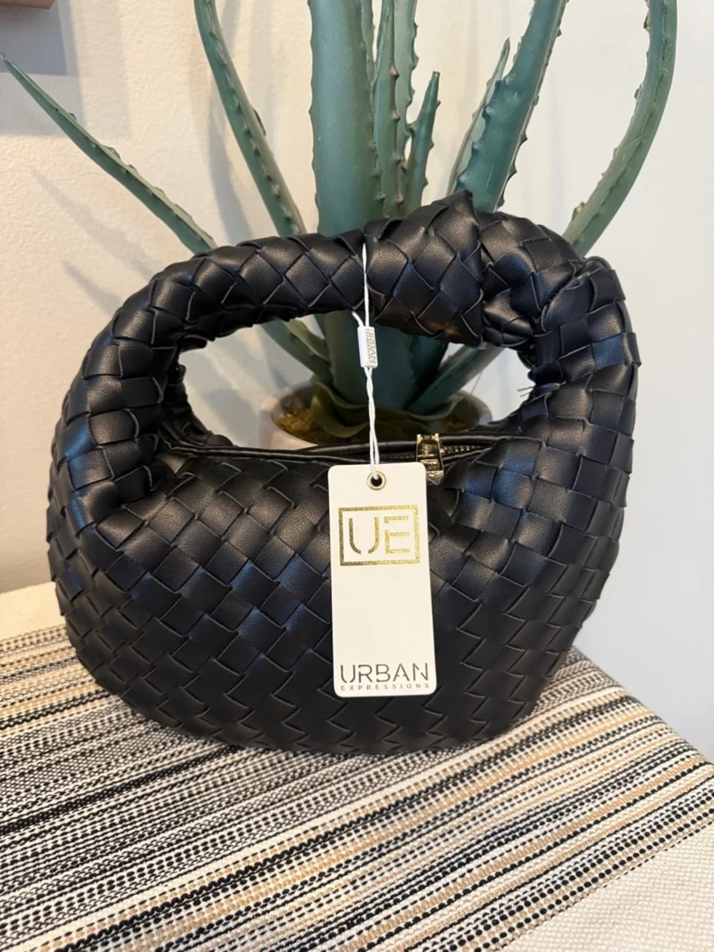 Urban Expressions Black Woven Tracy Knot-Handle Hobo NWT‎